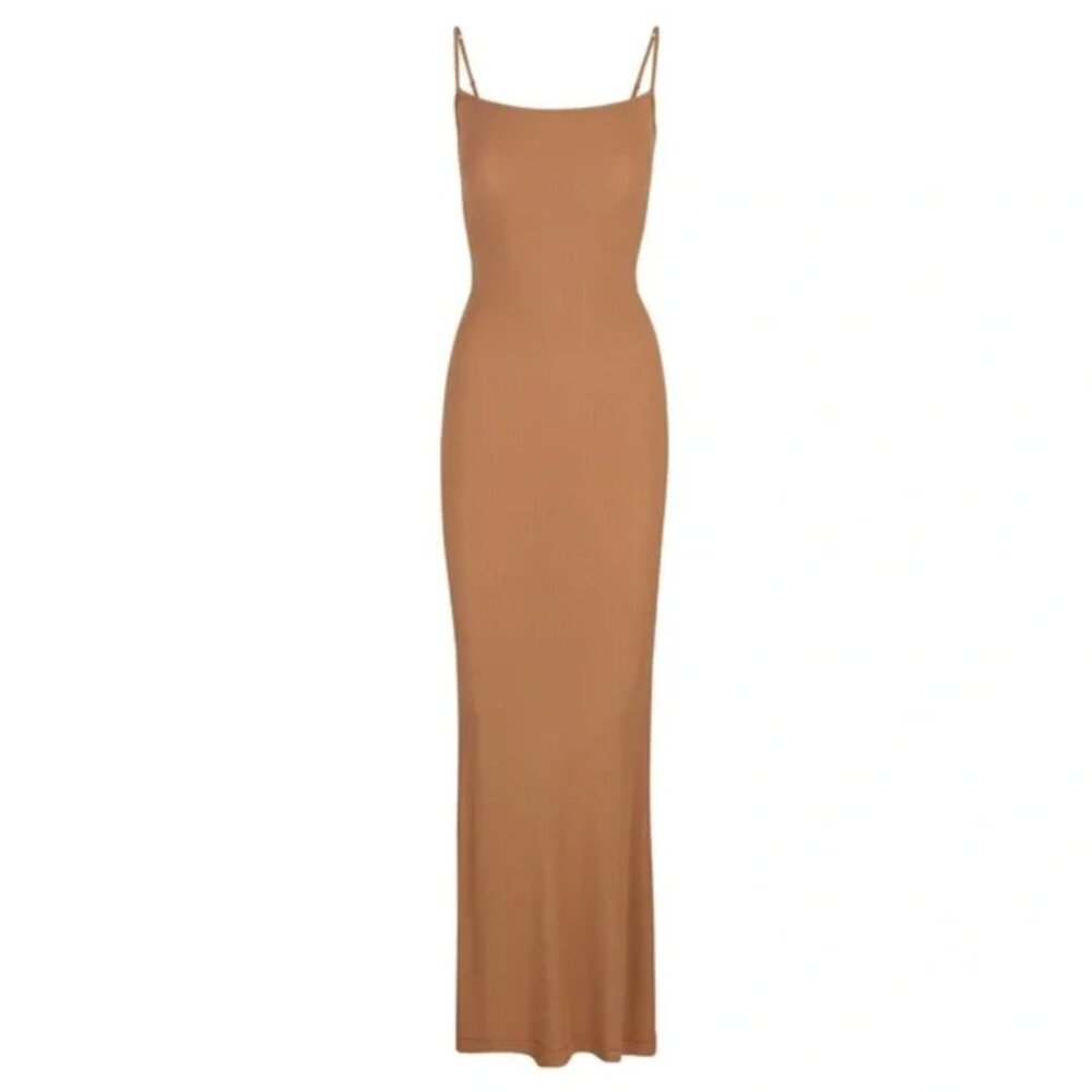 Skims Soft Lounge Long Slip Dress Size M Camel